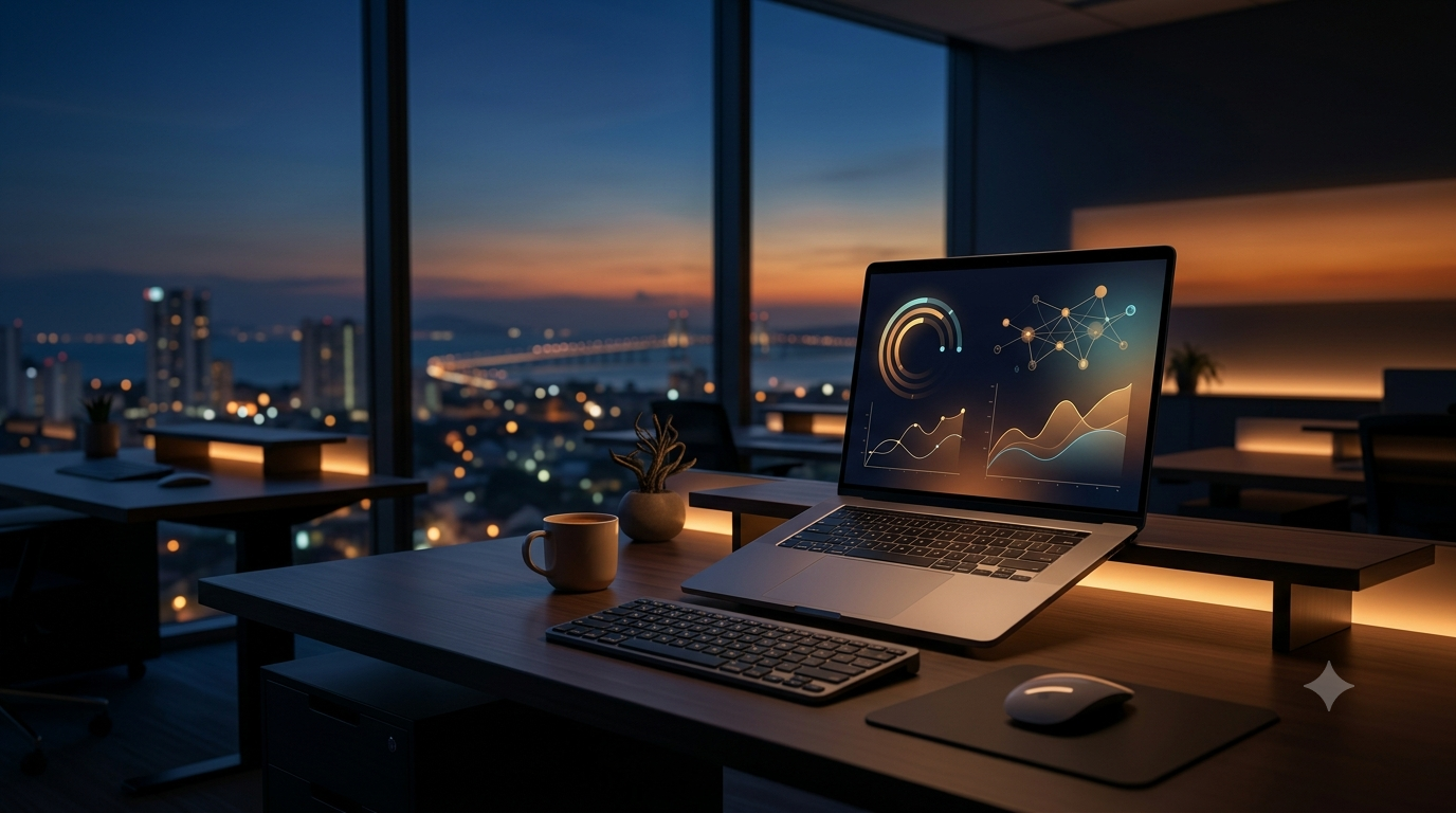 Abstract data visualization on laptop screen